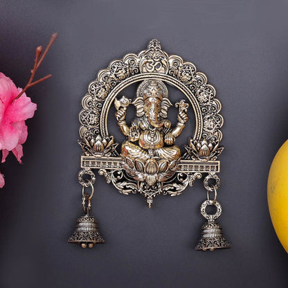 Brass Superfine Ganesha Wall Hanging With Bells 6 Inch by vendor-unknown - Hindu Gods