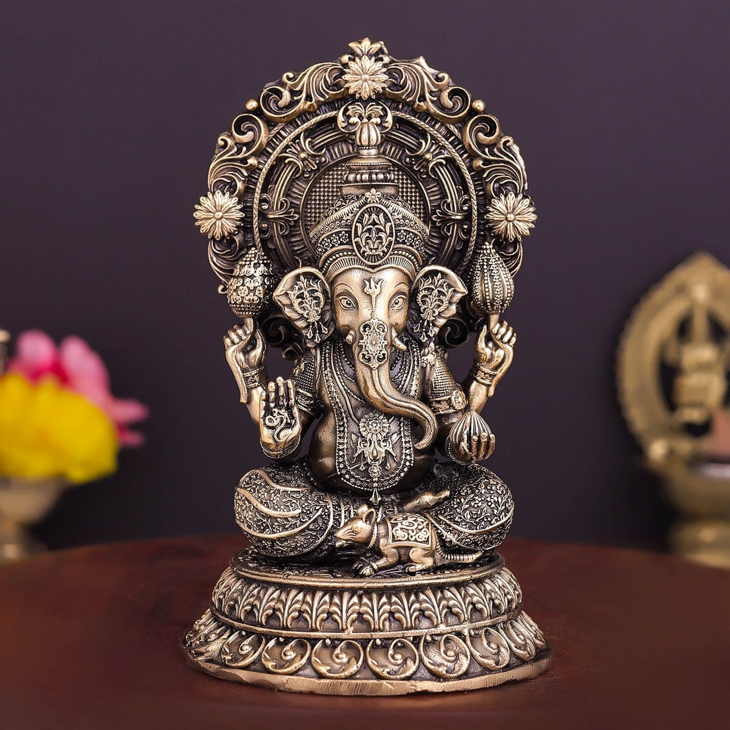 Brass Superfine Ganesha on Throne 5 Inch