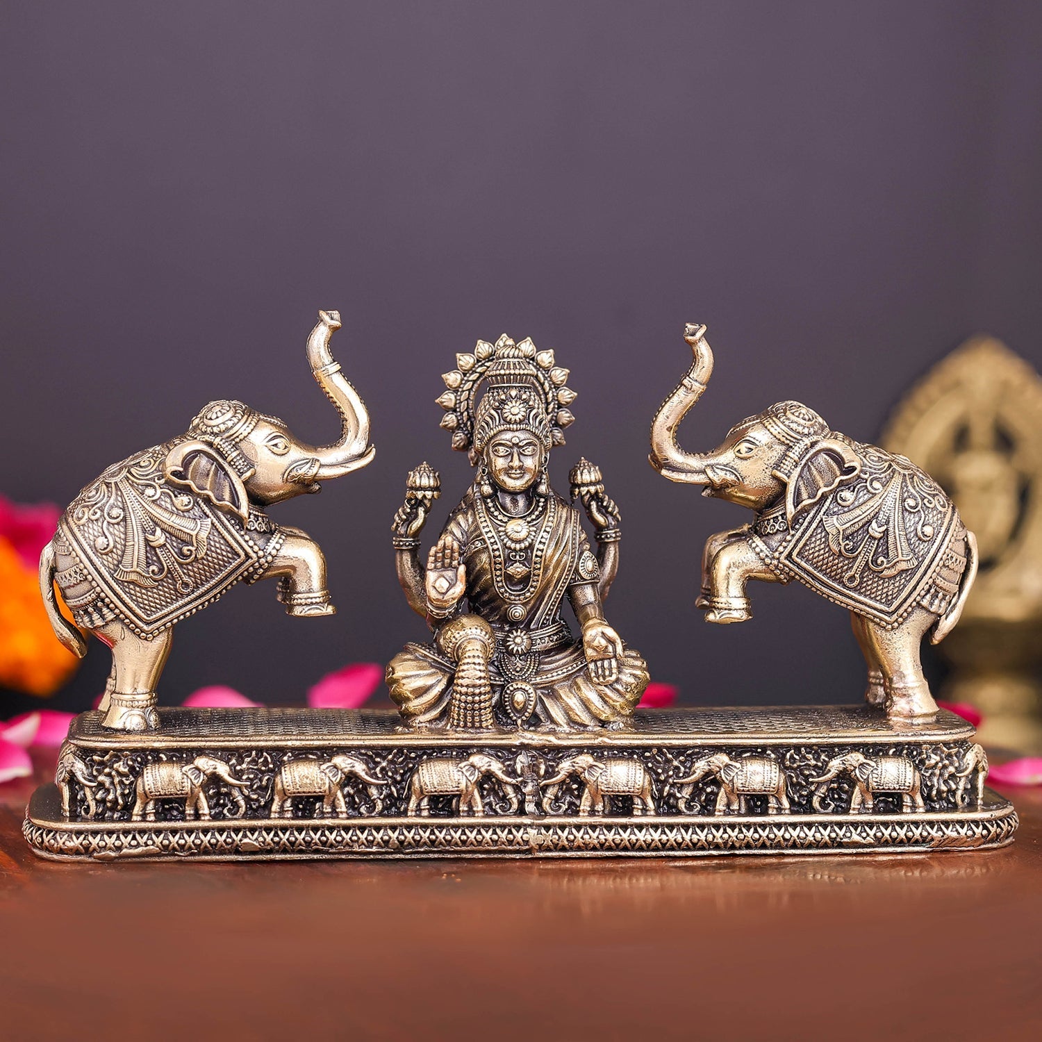Brass Superfine Goddess Gajalakshmi Idol 6 Inch - Eco-friendly - Sama Homes