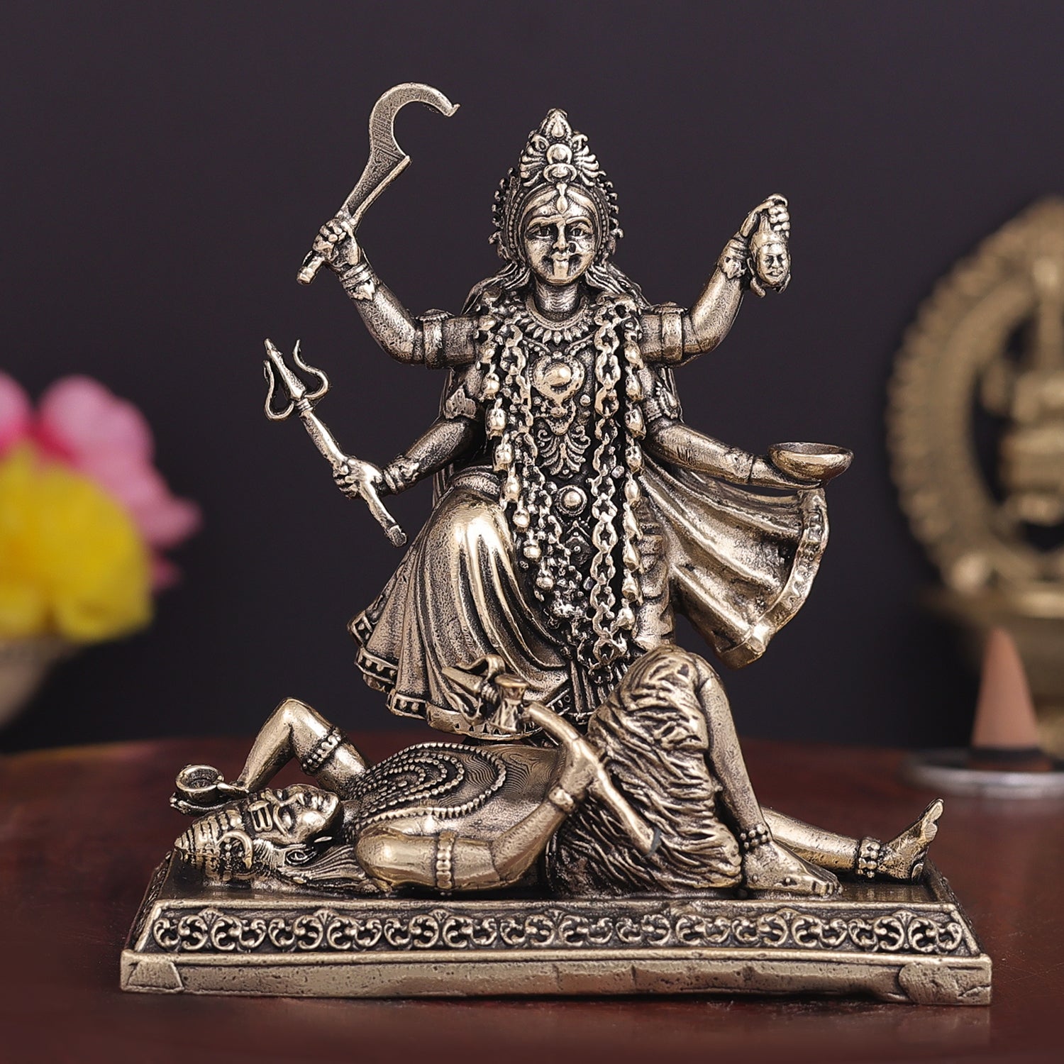Brass Superfine Goddess Kali Idol 4 Inch - Eco-friendly - Sama Homes