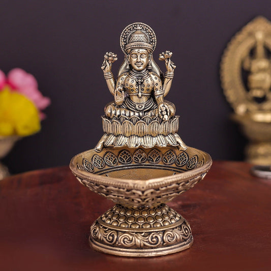 Brass Superfine Goddess Lakshmi Diya Lamp 3.5 Inch