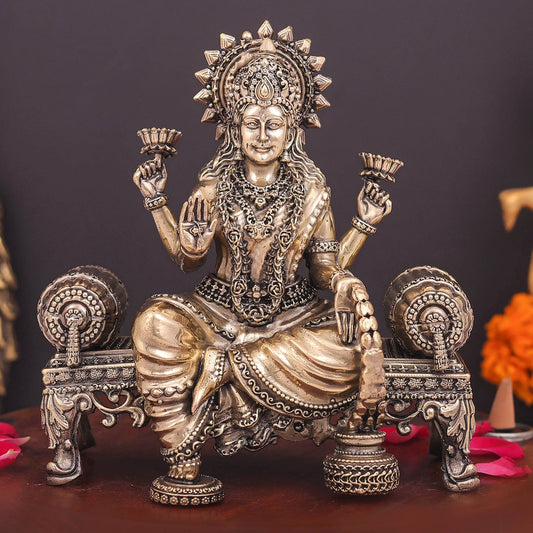 Brass Superfine Goddess Lakshmi Idol Seated on Singhasan 6 Inch