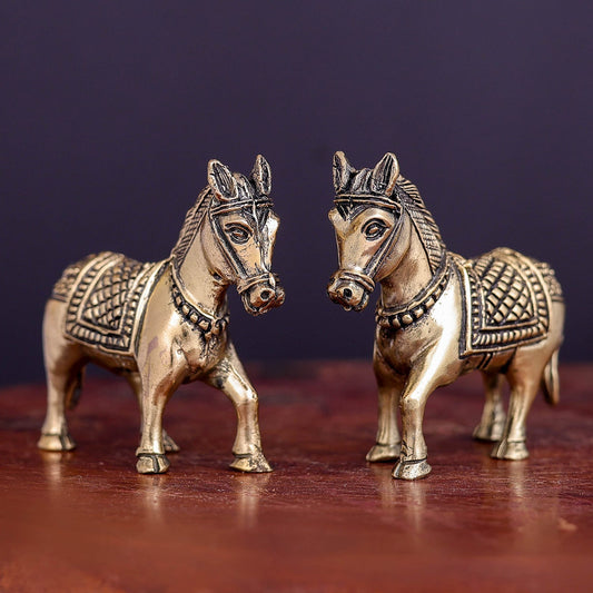 Brass Superfine Horse Pair Miniature Showpieces 2 Inch