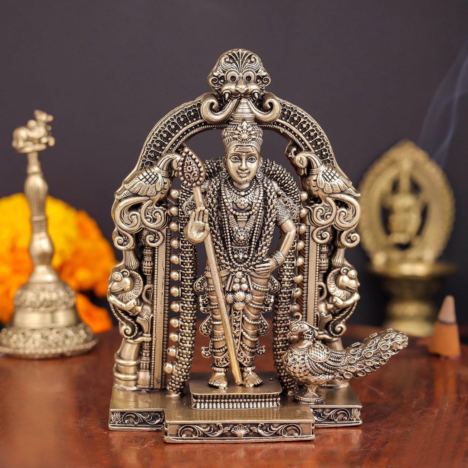 Brass Superfine Kartikeya Murugan Swamy Idol Intricately Crafted 5 Inch - Eco-friendly - Sama Homes