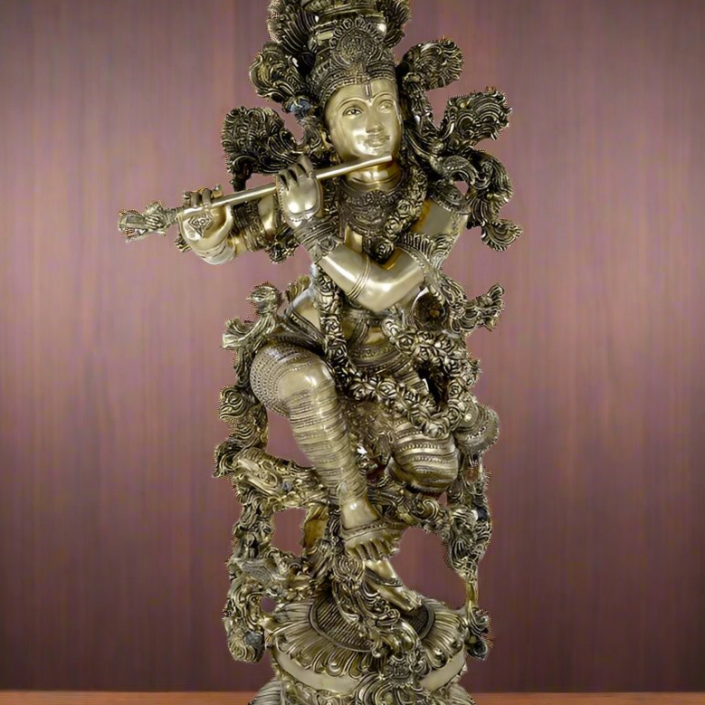 Brass Superfine Krishna Idol Exclusive Masterpiece 3.5 Feet - Image 2