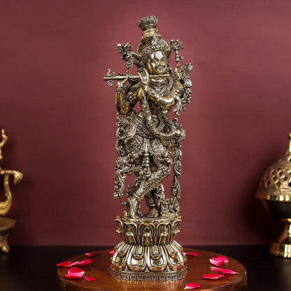 Brass Antique Lord Krishna Idol 11" by vendor-unknown - Hindu Gods