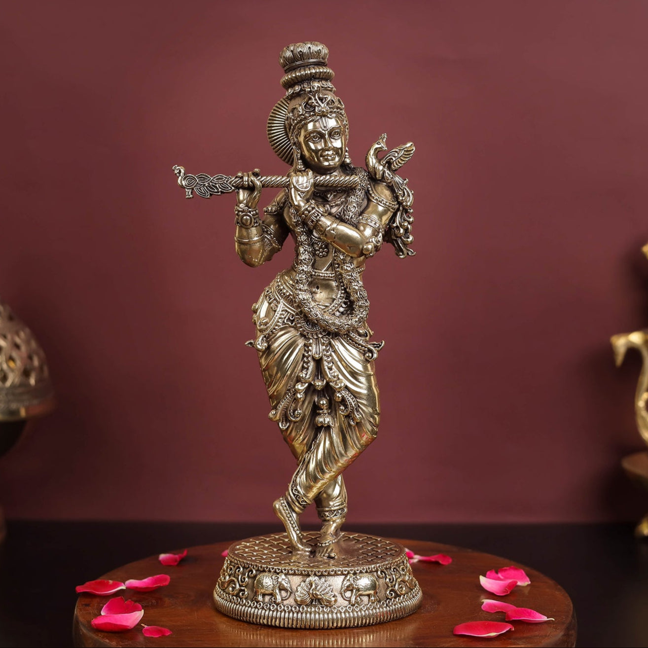 Brass Antique Lord Krishna Statue 10" - Eco-friendly - Sama Homes