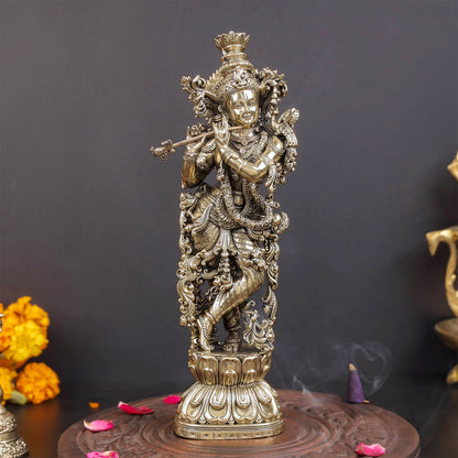 Brass Antique Lord Krishna Idol 10" by vendor-unknown - Hindu Gods