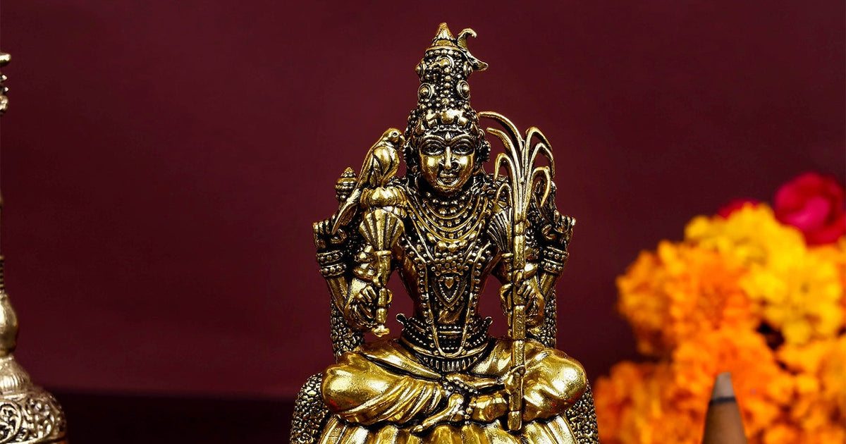 Brass Superfine Lalita Devi Rajarajeshwari Idol Golden Finish 4 Inch