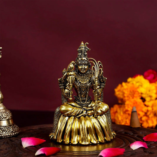 Brass Superfine Lalita Devi Rajarajeshwari Idol Golden Finish 4 Inch