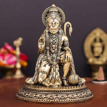 Brass Superfine Lord Hanuman Idol Blessing Mudra 4 Inch by vendor-unknown - Hindu Gods