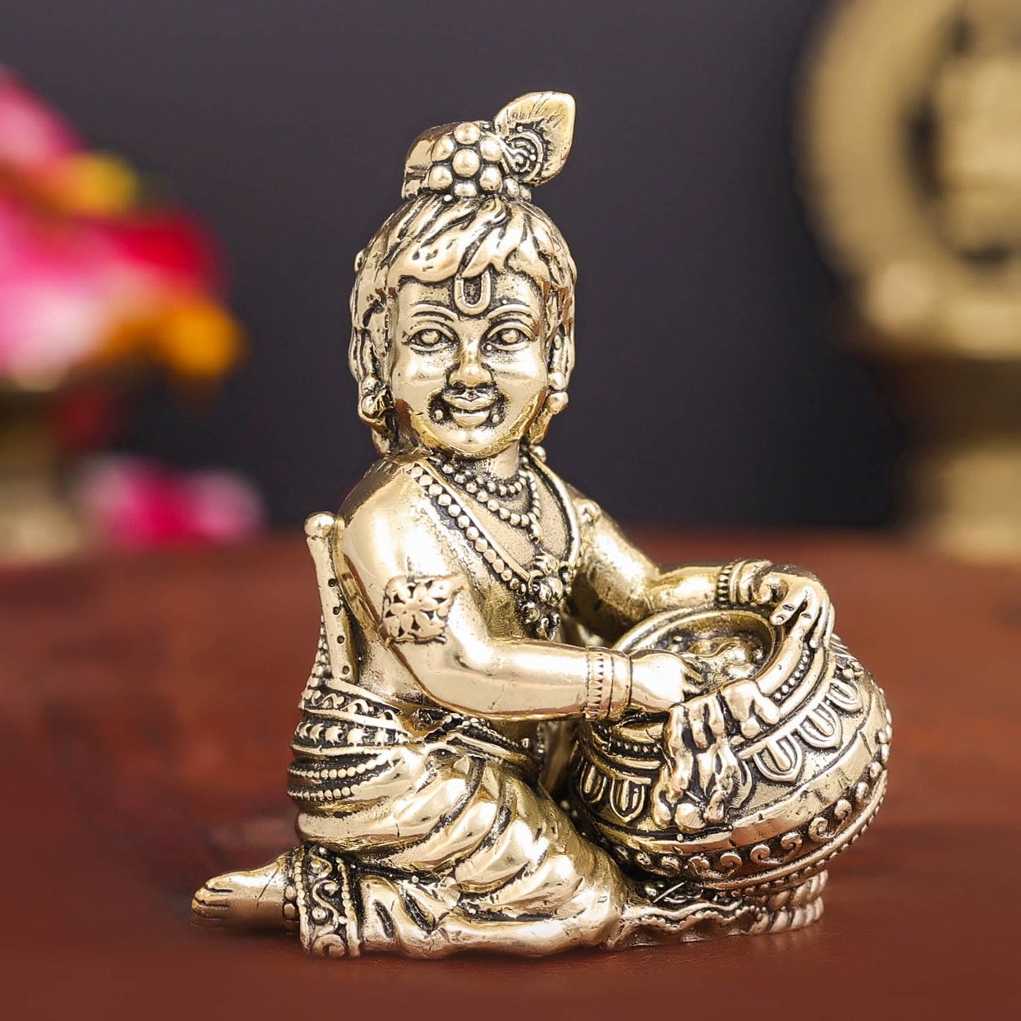 Brass Superfine Makhan Chor Bal Gopal Krishna Idol 2.5 Inch