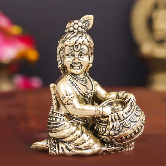 Brass Superfine Makhan Chor Bal Gopal Krishna Idol 2.5 Inch