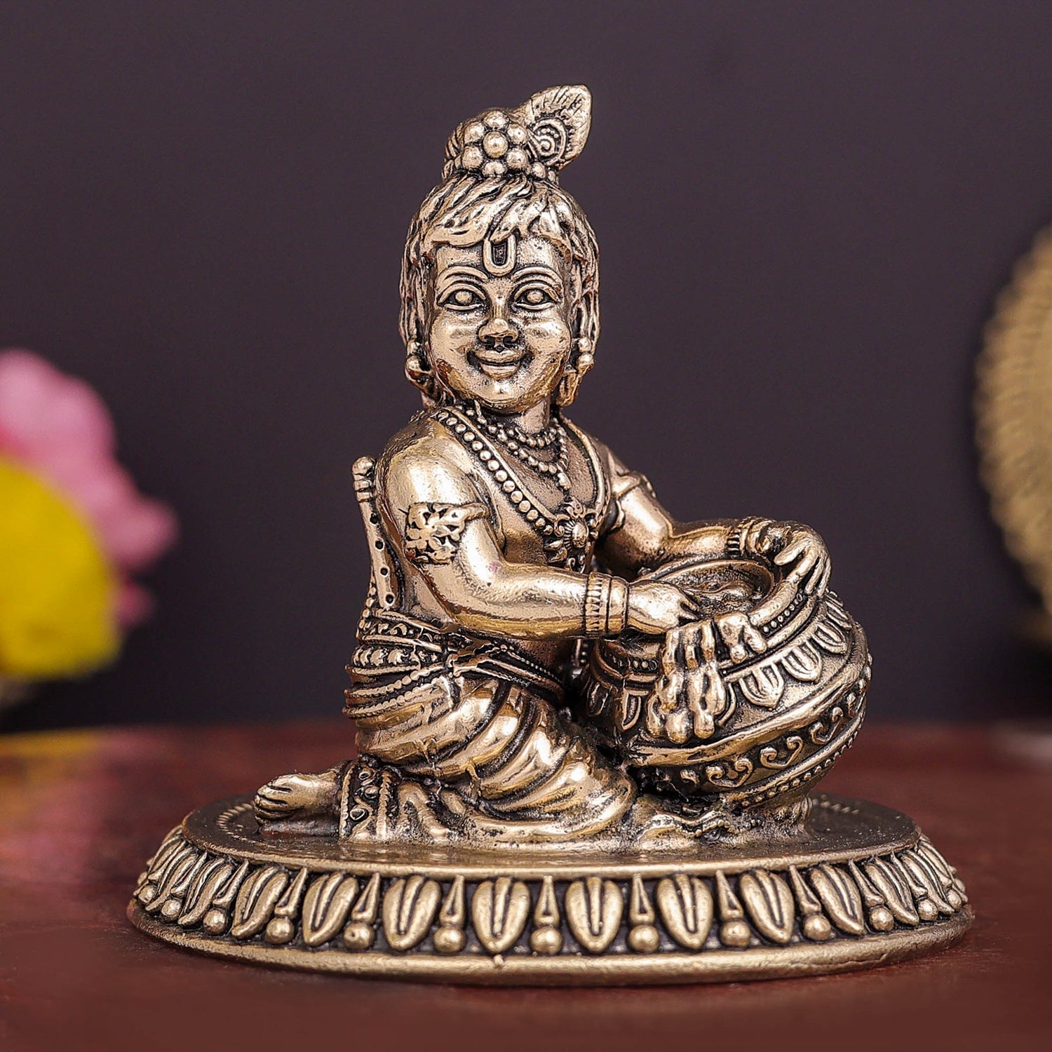 Brass Superfine Makhan Chor Bal Gopal Krishna Idol 3 Inch - Eco-friendly - Sama Homes