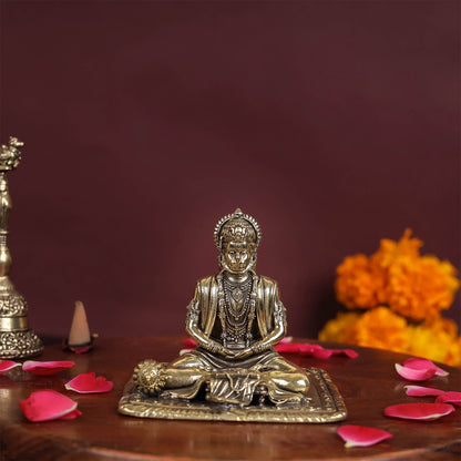 Brass Superfine Meditation Hanuman Idol Intricately Carved 3 Inch by vendor-unknown - Hindu Gods