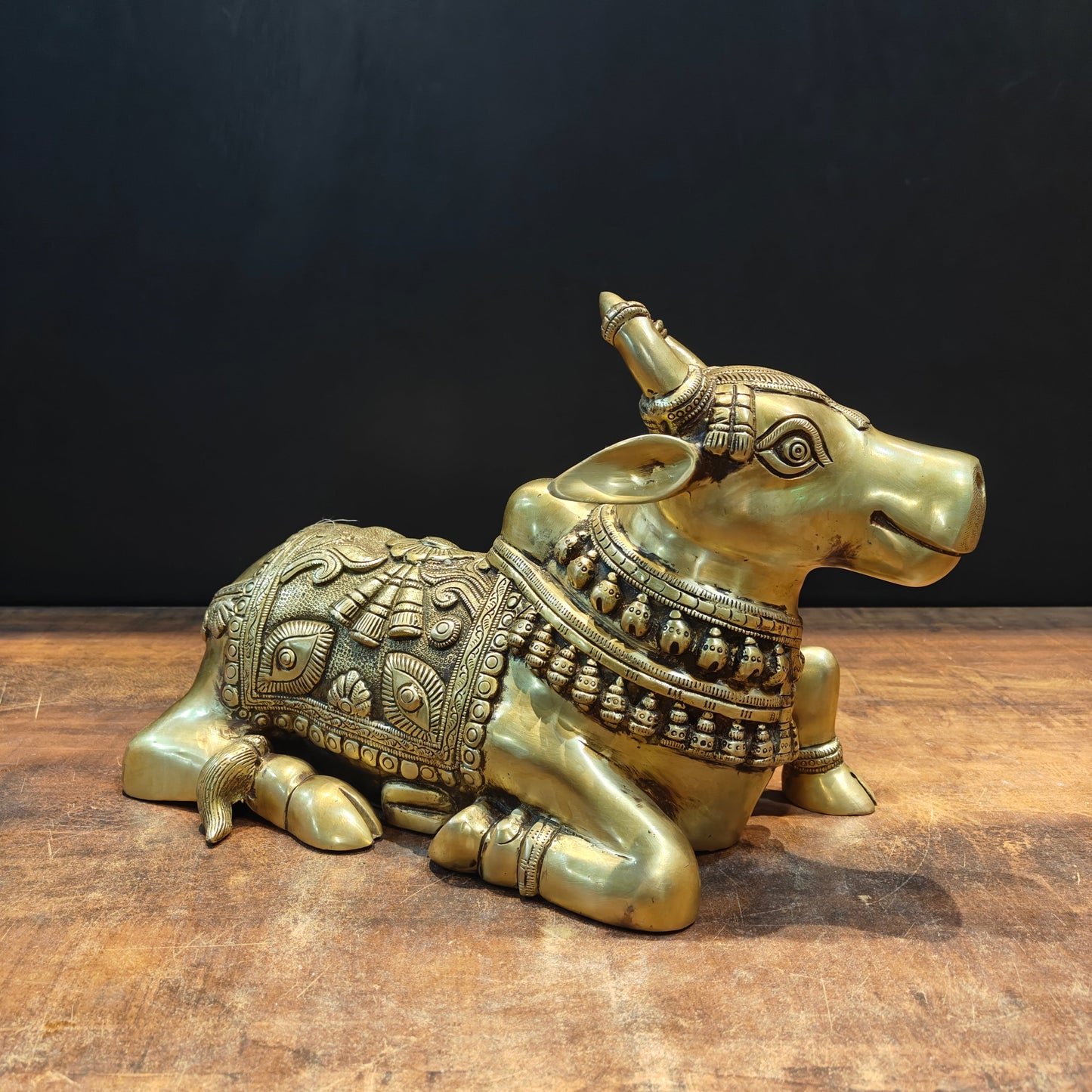 Brass Superfine Nandi Statue With Enhanced Carvings 15 Inch