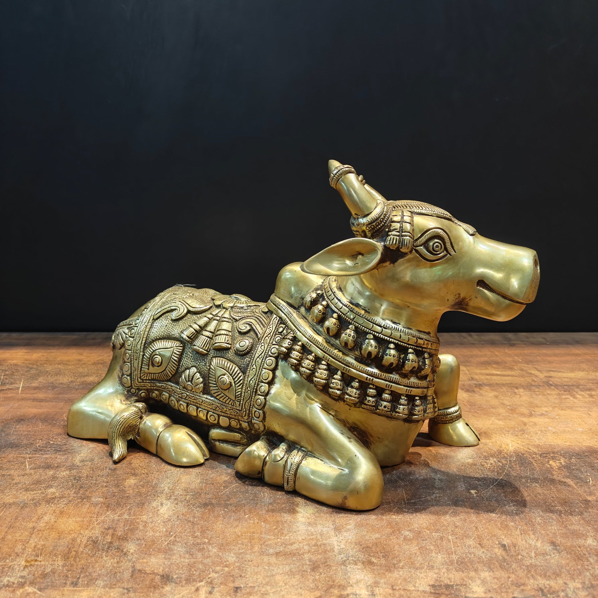 Brass Superfine Nandi Statue With Enhanced Carvings 15 Inch - Eco-friendly - Sama Homes