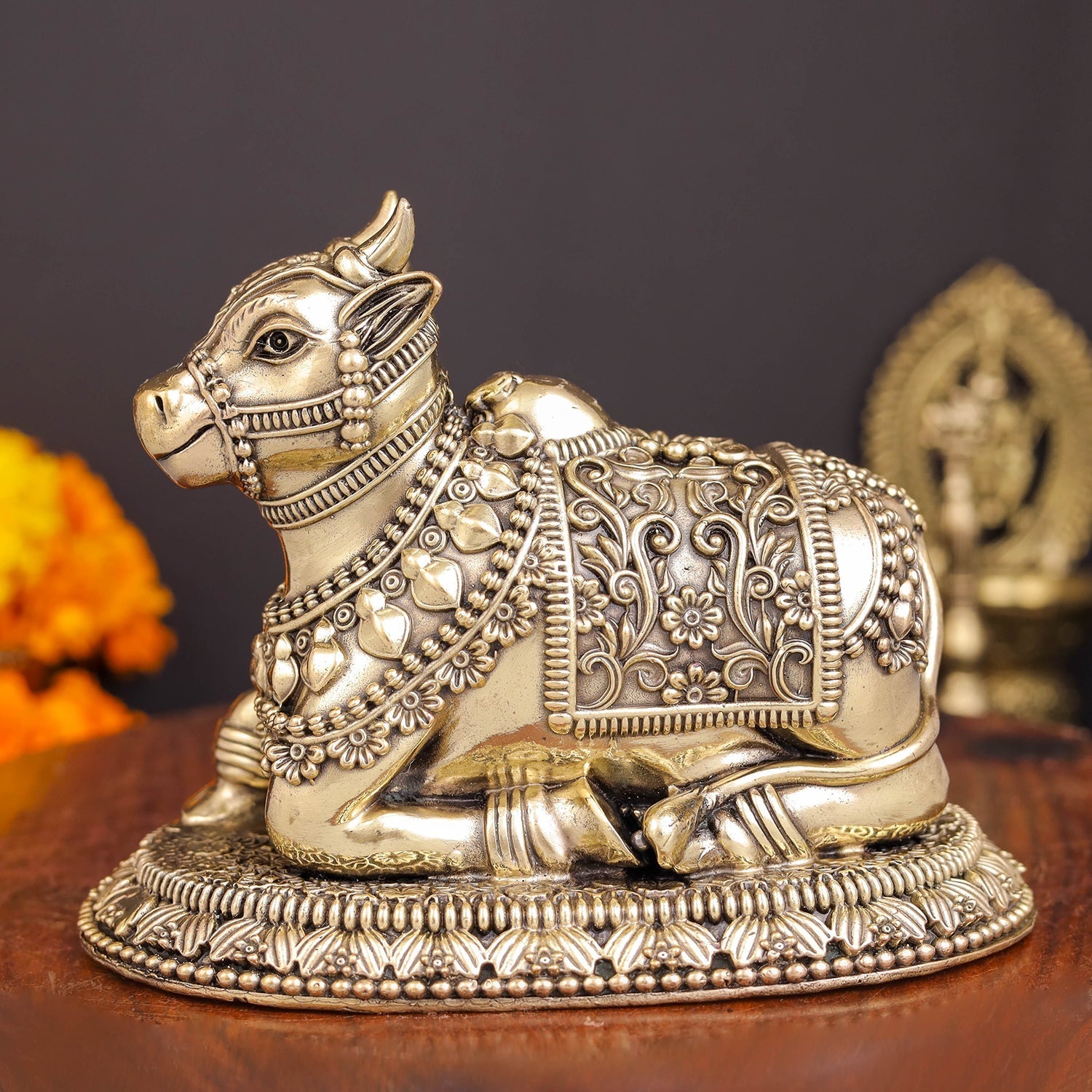 Brass Antique Nandi Statue 5" - Eco-friendly - Sama Homes