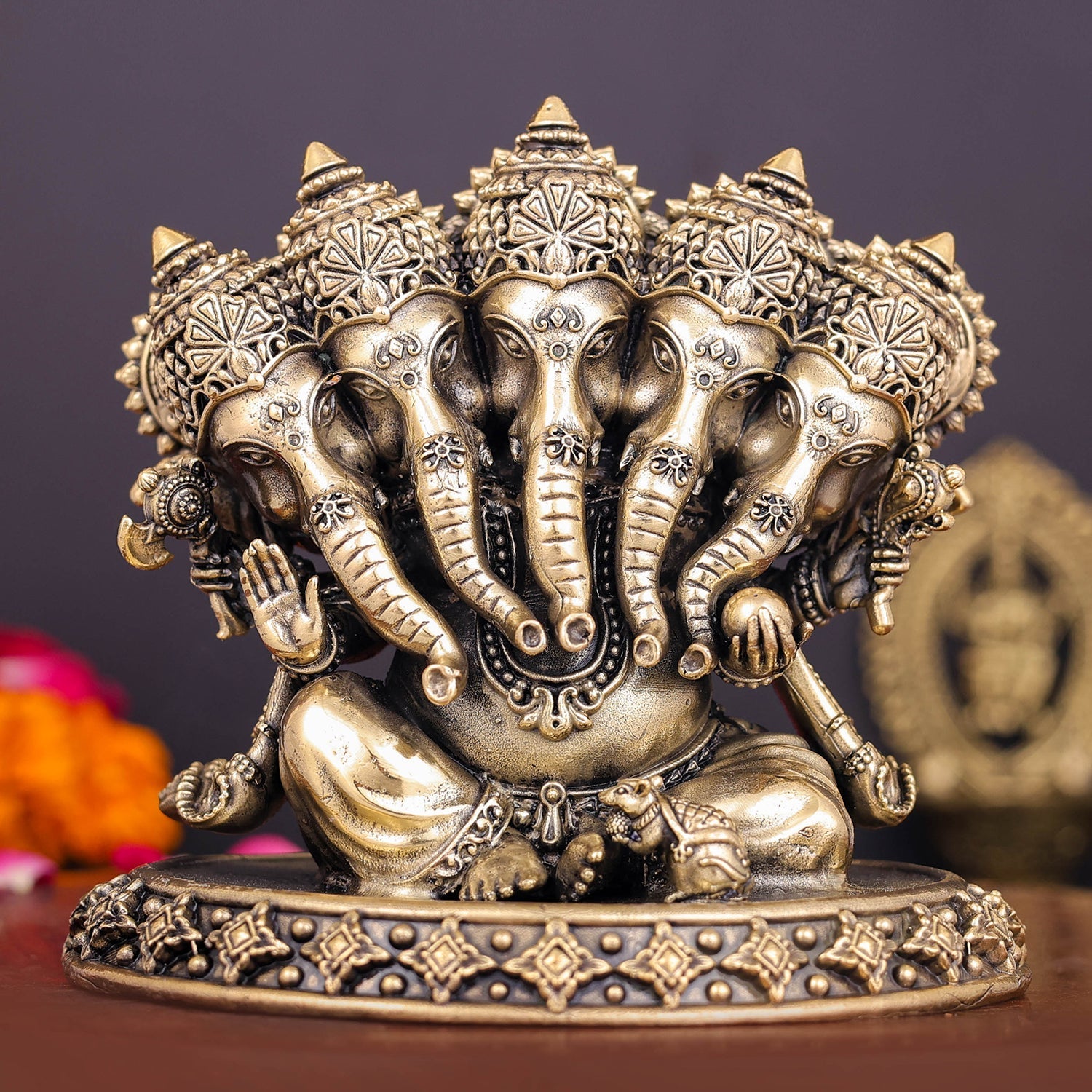 Brass Superfine Panchmukhi Ganesha Statue 4 Inch - Eco-friendly - Sama Homes