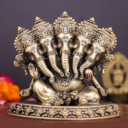 Brass Superfine Panchmukhi Ganesha Statue 4 Inch by vendor-unknown - Hindu Gods
