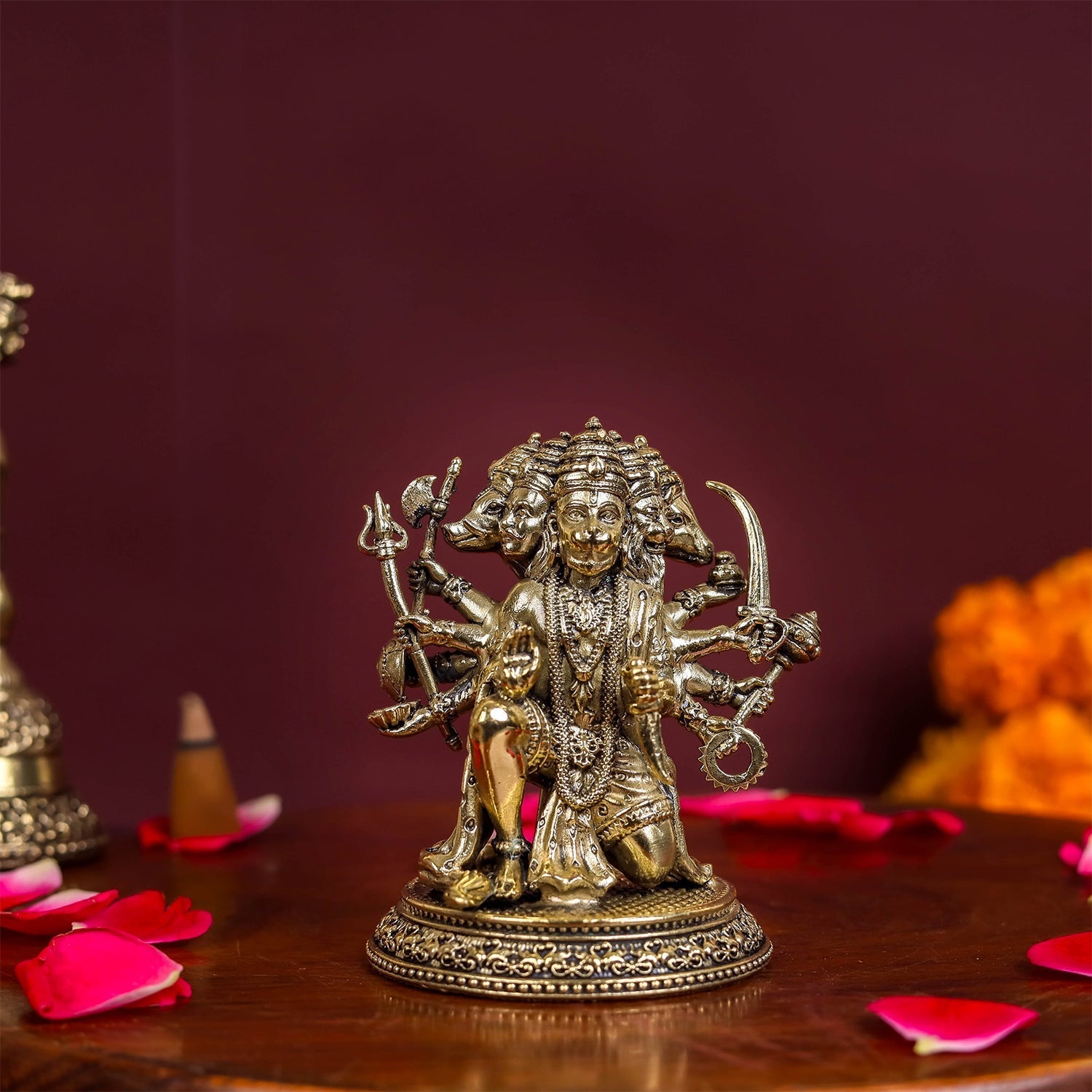 Brass Superfine Panchmukhi Hanuman Idol 3 Inch - Eco-friendly - Sama Homes