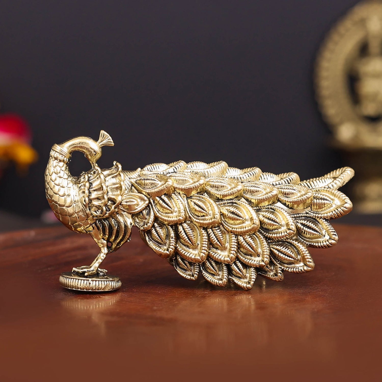 Brass Superfine Peacock Miniature Showpiece For Home Decor 3.5 Inch - Eco-friendly - Sama Homes