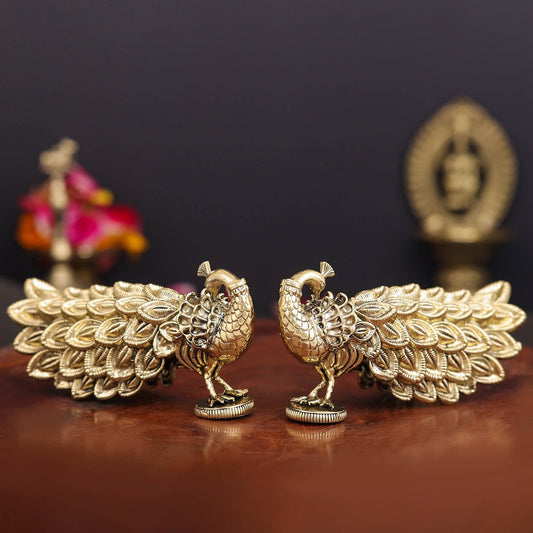 Brass Superfine Peacock Pair Miniature Showpiece 3.5 Inch