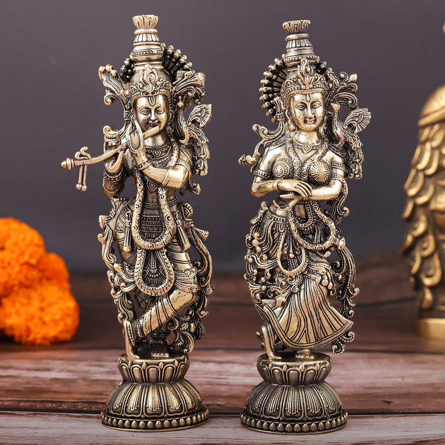 Brass Superfine Radha Krishna Idols For Home Temple Decor 6 Inch - Eco-friendly - Sama Homes