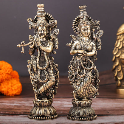 Brass Superfine Radha Krishna Idols For Home Temple Decor 6 Inch by vendor-unknown - Hindu Gods