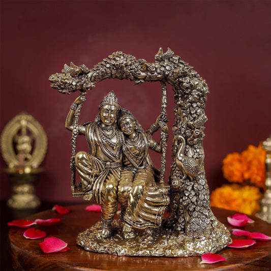Brass Superfine Radha Krishna Idols On Swing For Home Decor 6 Inch