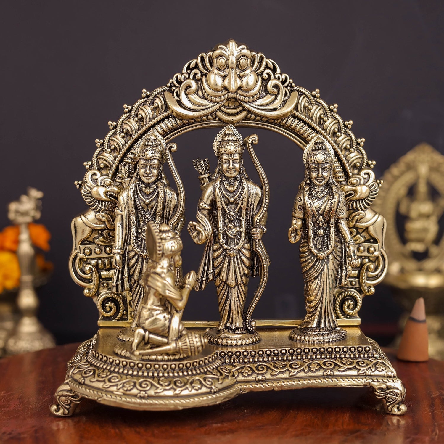 Brass Superfine Ram Darbar Idol For Home Temple Decor 5 Inch - Eco-friendly - Sama Homes