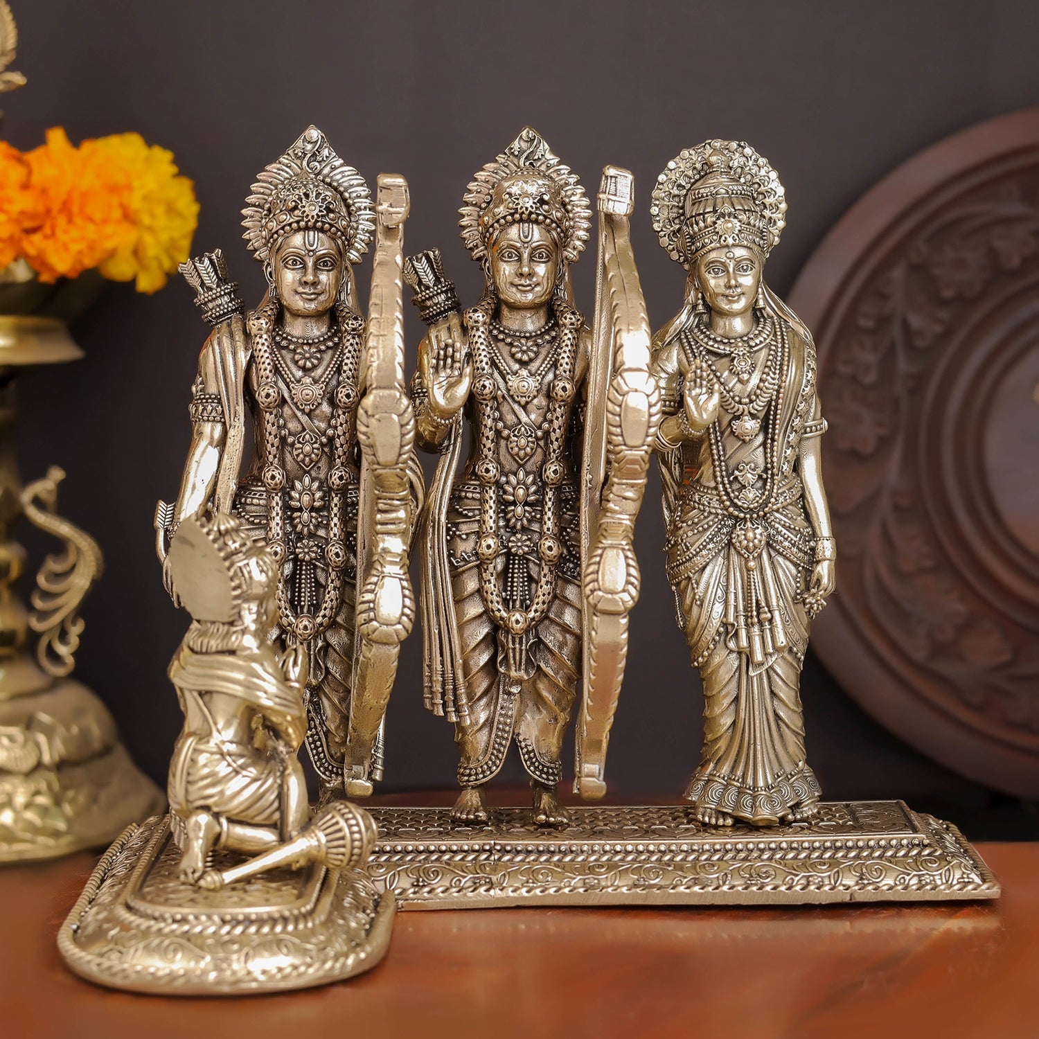 Brass Superfine Ram Darbar Idol With Intricate Carvings 7.7 Inches - Eco-friendly - Sama Homes