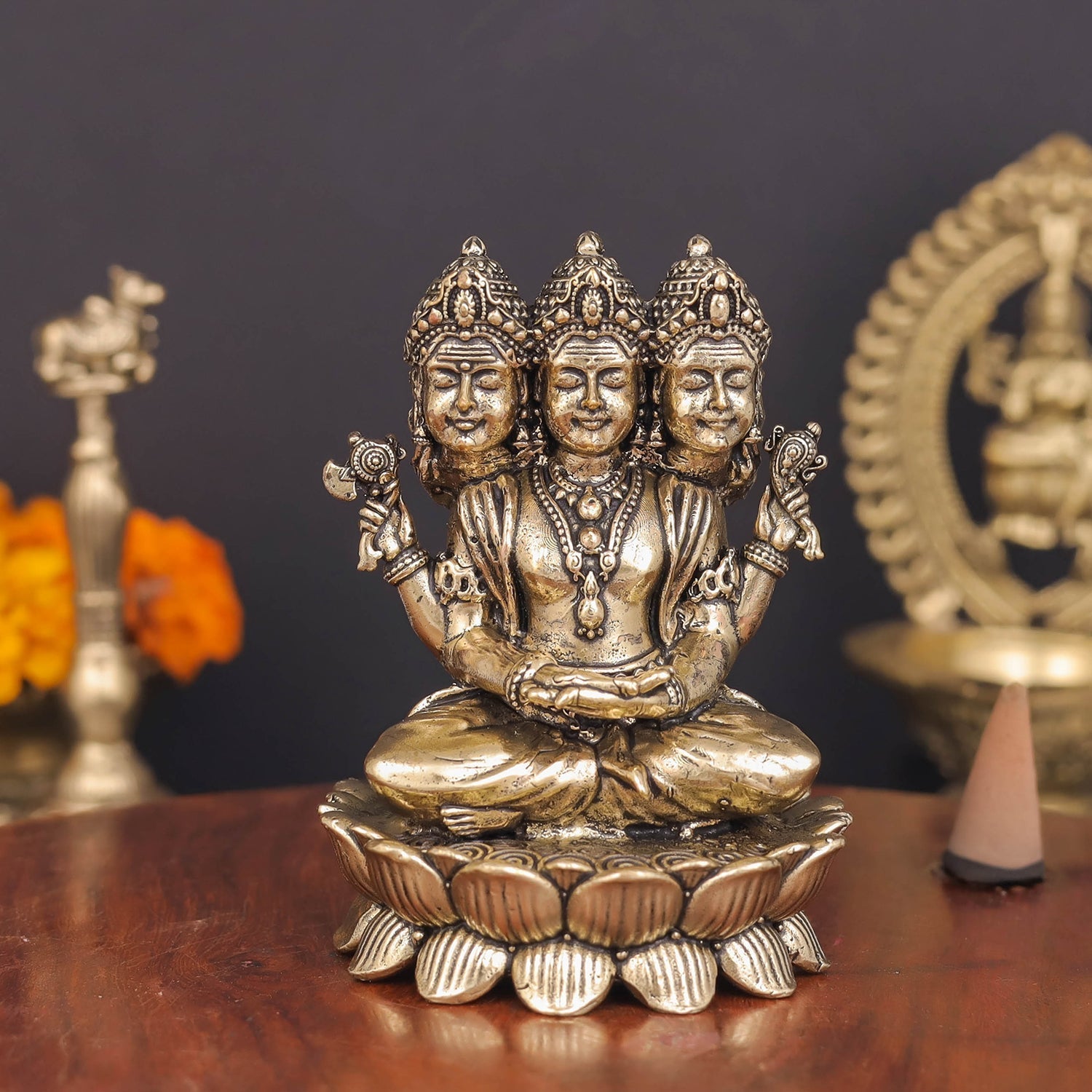 Brass Superfine Seated Lord Brahma Idol 3 Inch - Eco-friendly - Sama Homes