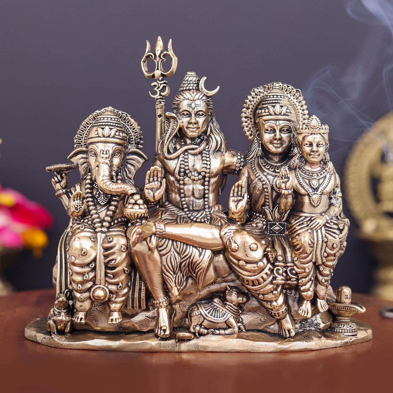 Brass Superfine Shiv Parivar Idol For Home Temple Decor 5 Inch - Eco-friendly - Sama Homes