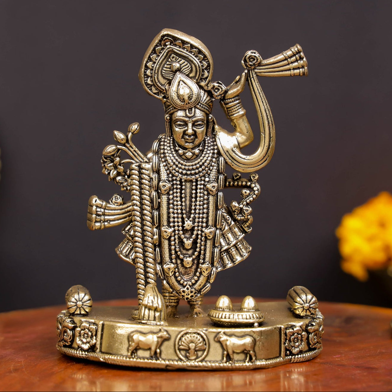 Brass Superfine Shreenath Ji Idol For Home Temple Decor 4 Inch - Eco-friendly - Sama Homes