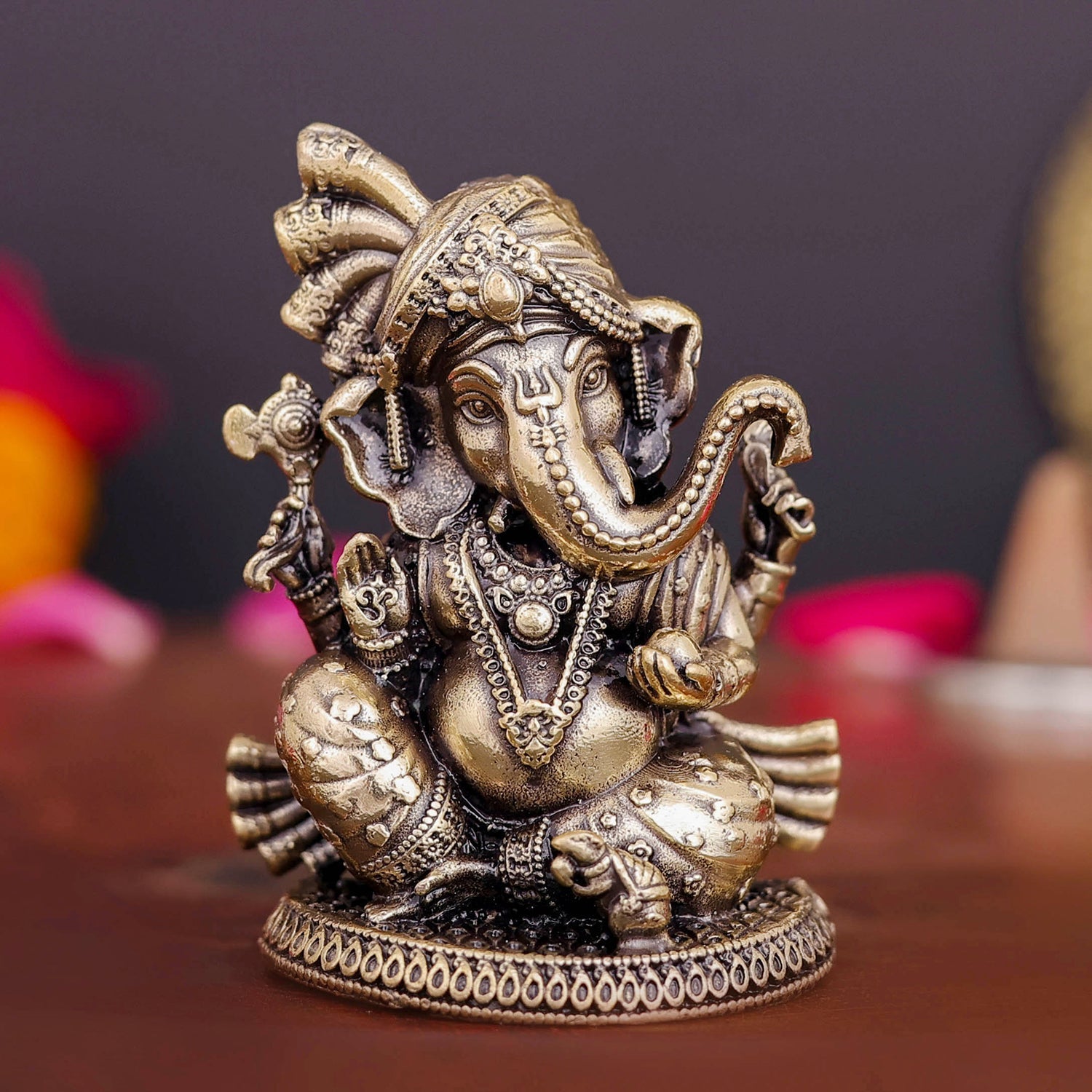 Brass Superfine Small Ganesha Idol Wearing a Turban 2 Inch - Eco-friendly - Sama Homes