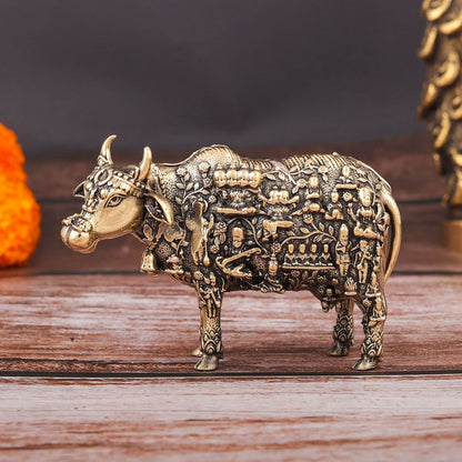 Brass Superfine Small Kamadhenu Cow with Engraved Gods and Goddesses 3 Inch by vendor-unknown - Spiritual