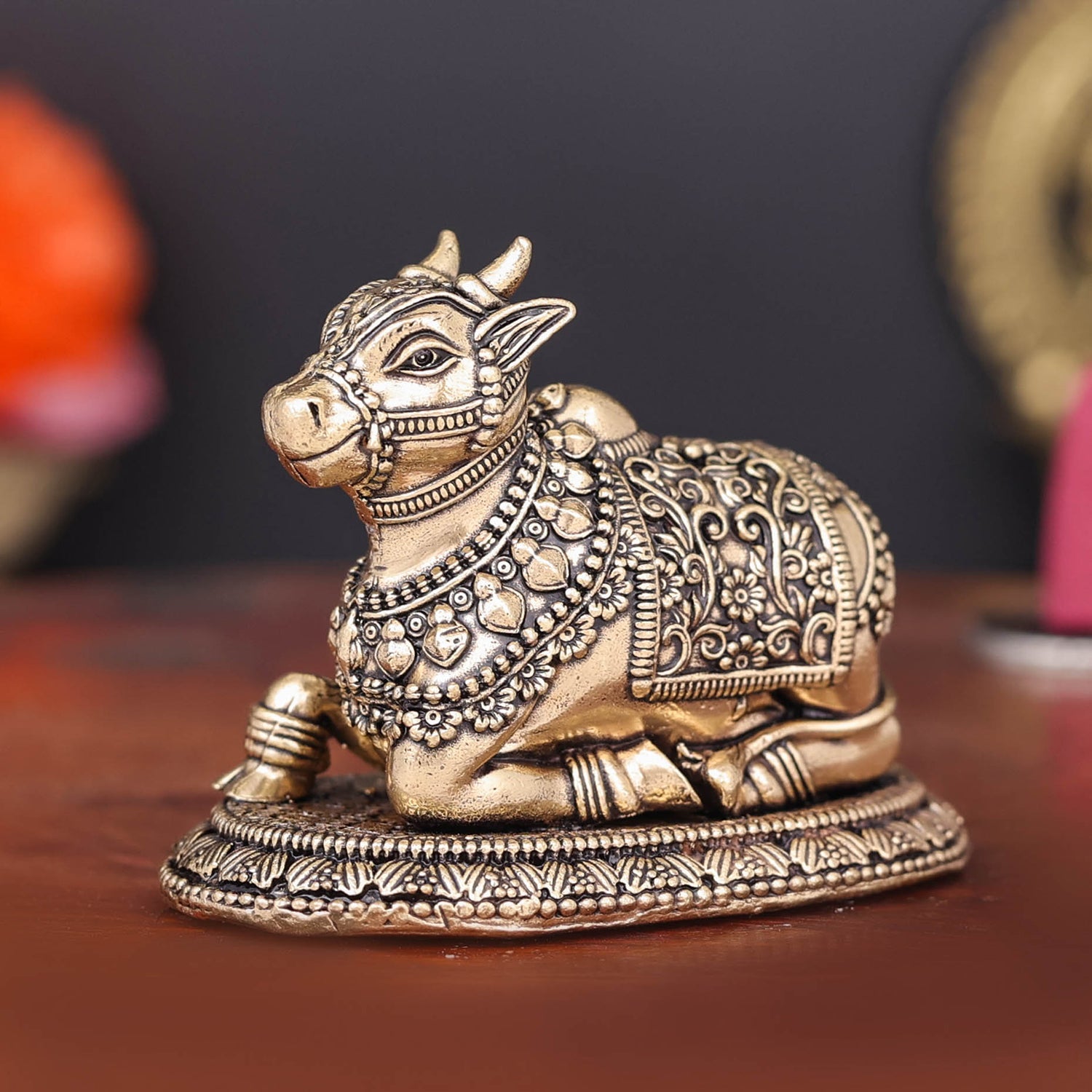 Brass Antique Nandi Statue 2.8" - Eco-friendly - Sama Homes