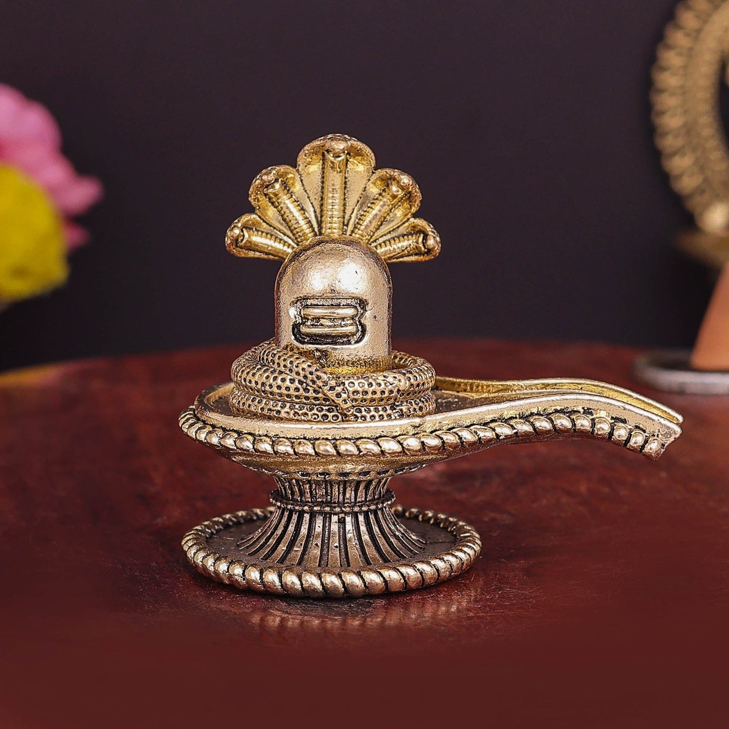 Brass Superfine Small Shivling Shiva Lingam Idol With Vasuki Naag 3 Inch