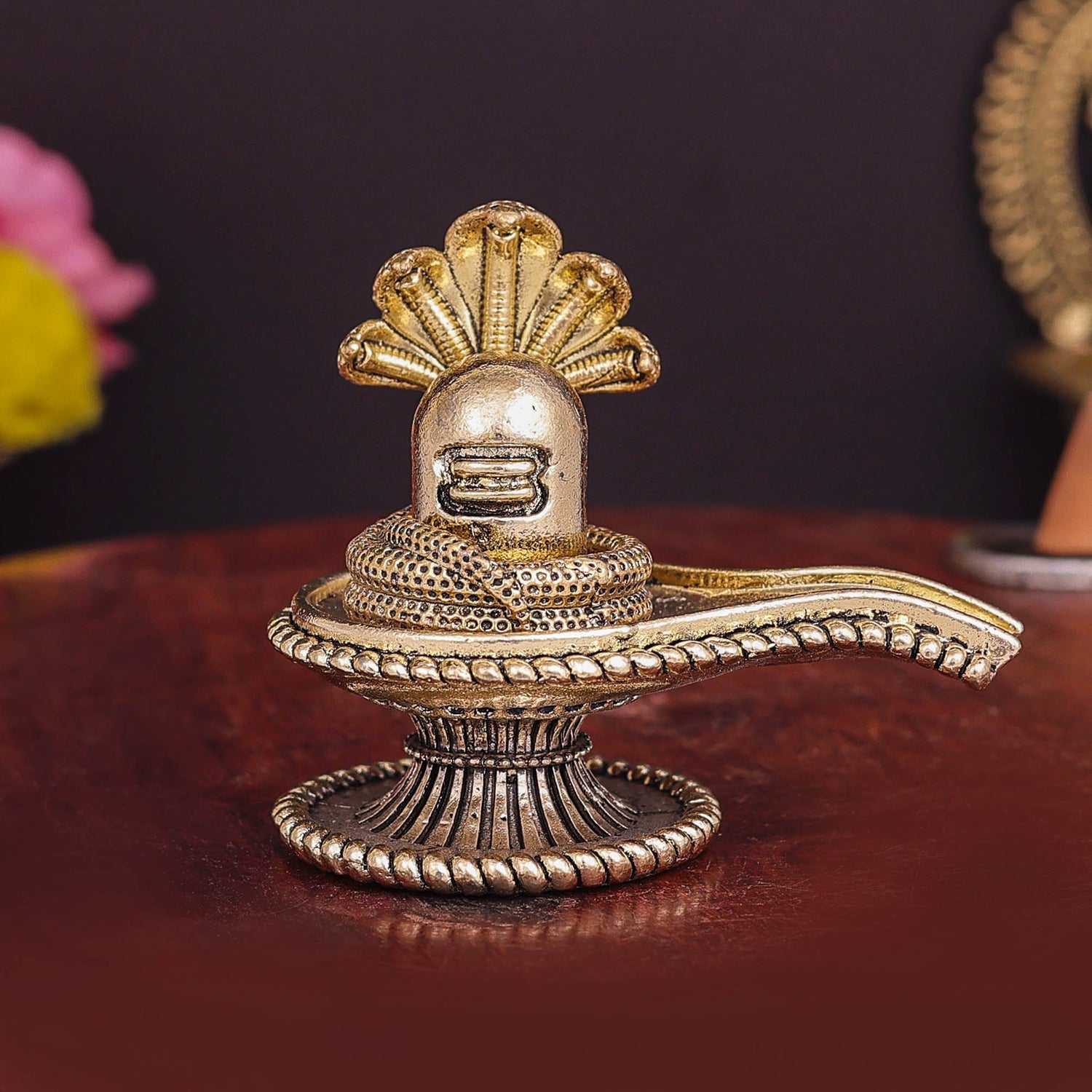 Brass Superfine Small Shivling Shiva Lingam Idol With Vasuki Naag 3 Inch - Eco-friendly - Sama Homes