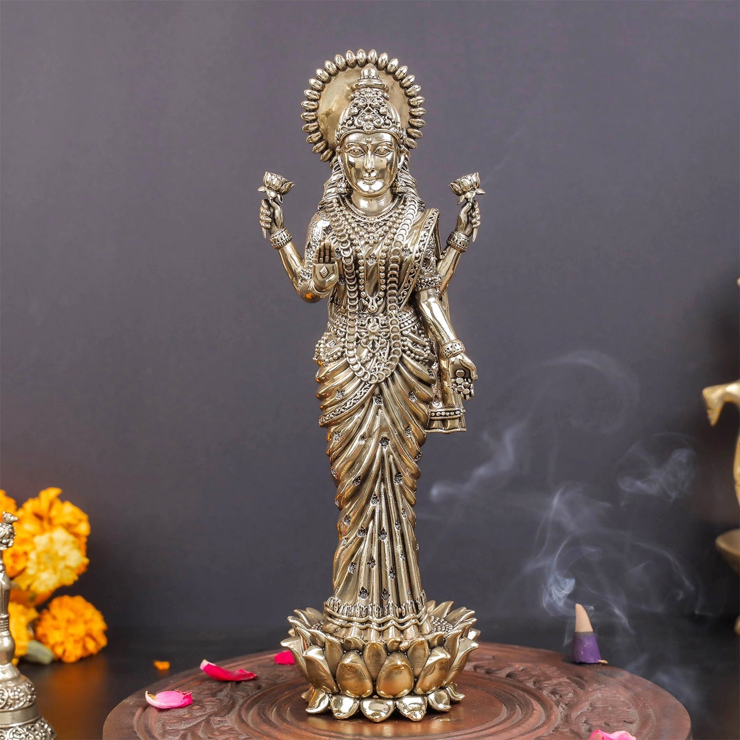 Brass Superfine Standing Goddess Lakshmi Idol 10 Inch