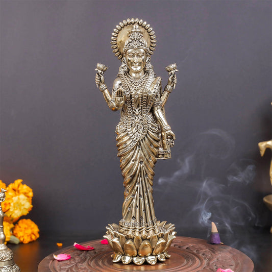 Brass Superfine Standing Goddess Lakshmi Idol 10 Inch