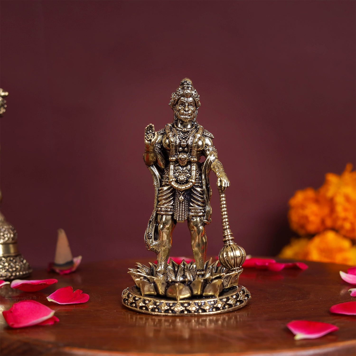 Brass Superfine Standing Hanuman Idol 4 Inch - Eco-friendly - Sama Homes
