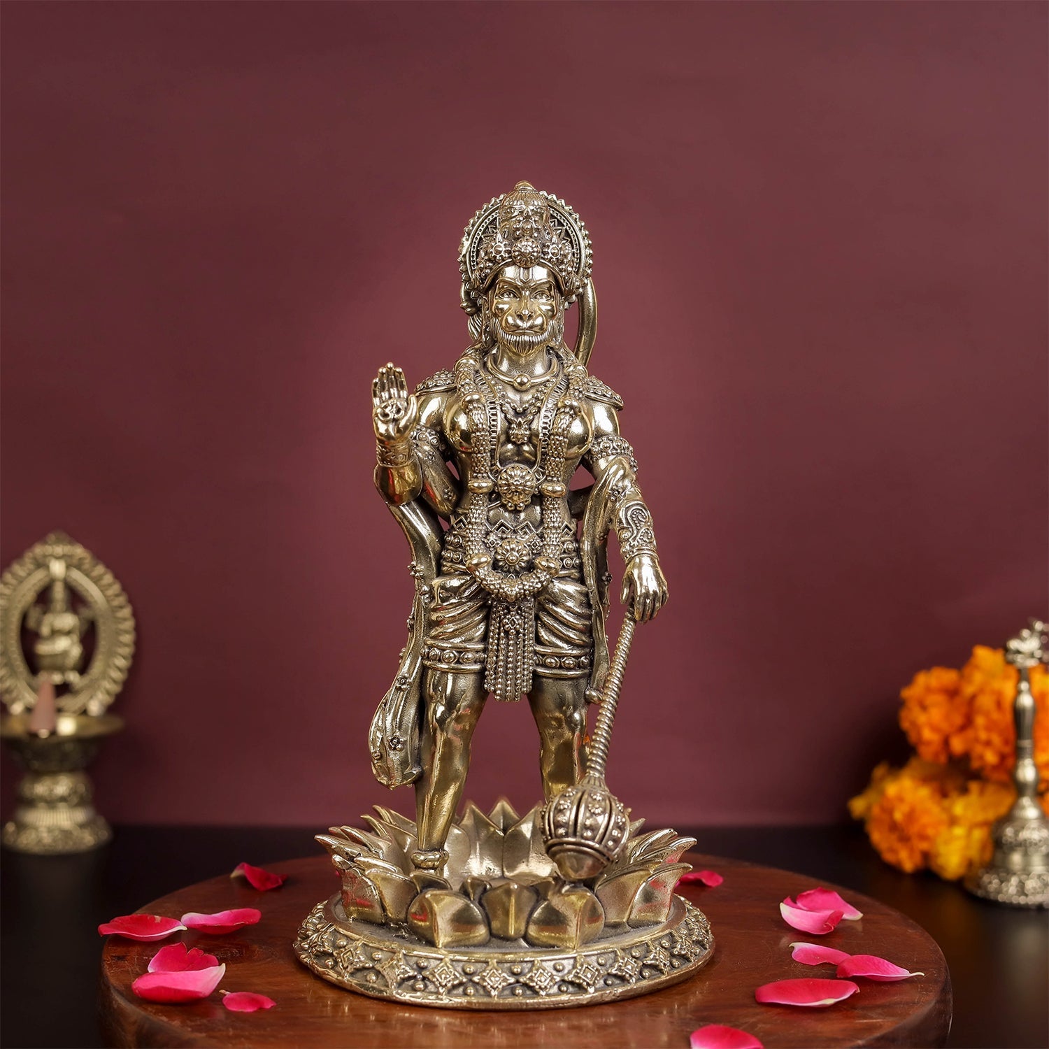 Brass Superfine Standing Hanuman Idol 8 Inch - Eco-friendly - Sama Homes