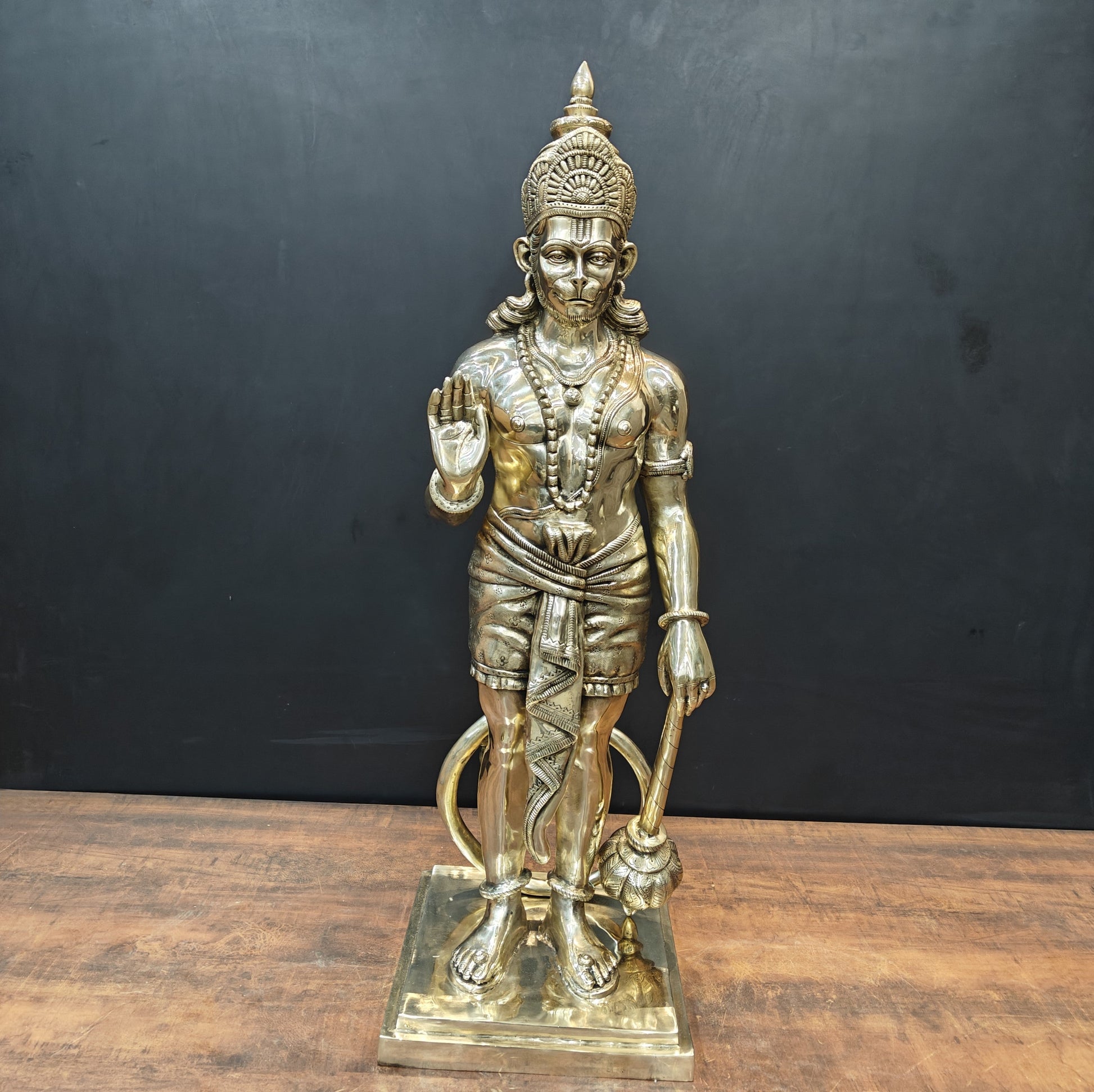 Brass Superfine Standing Hanuman Statue For Home Decor 3 Feet - Image 3