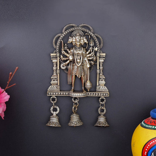 Brass Superfine Standing Panchamukhi Hanuman Wall Hanging with Bells 7 Inch
