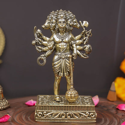 Brass Superfine Standing Panchmukhi Hanuman Idol 4.7 Inches by vendor-unknown - Hindu Gods