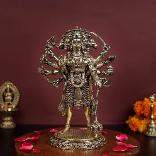 Brass Superfine Standing Panchmukhi Hanuman Idol 8 Inch