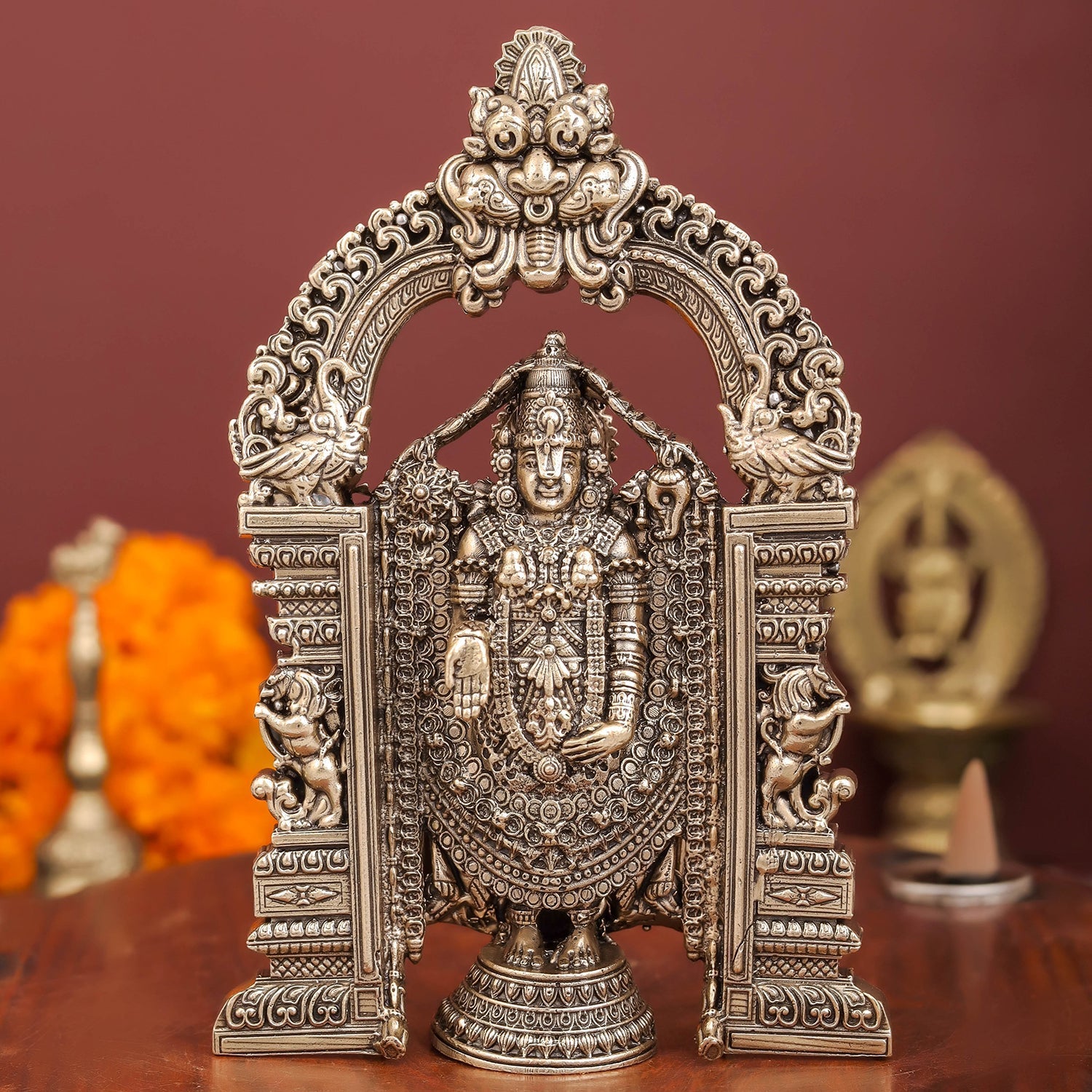 Brass Superfine Tirupati Balaji Idol Venkateshvara Swamy 6 Inch - Eco-friendly - Sama Homes