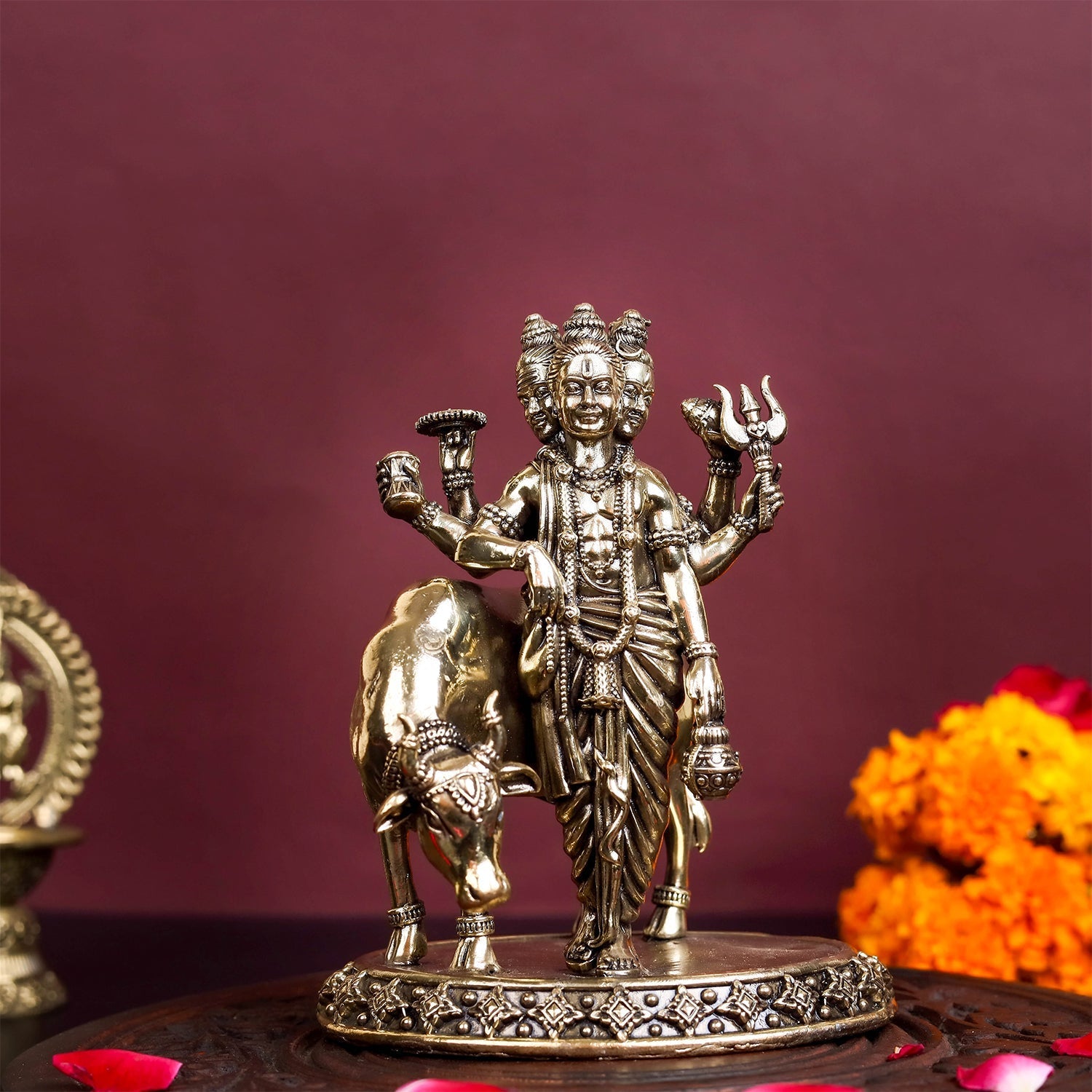 Brass Superfine Trinity Of Hindu God Dattatreya Idol 5.5 Inch - Eco-friendly - Sama Homes